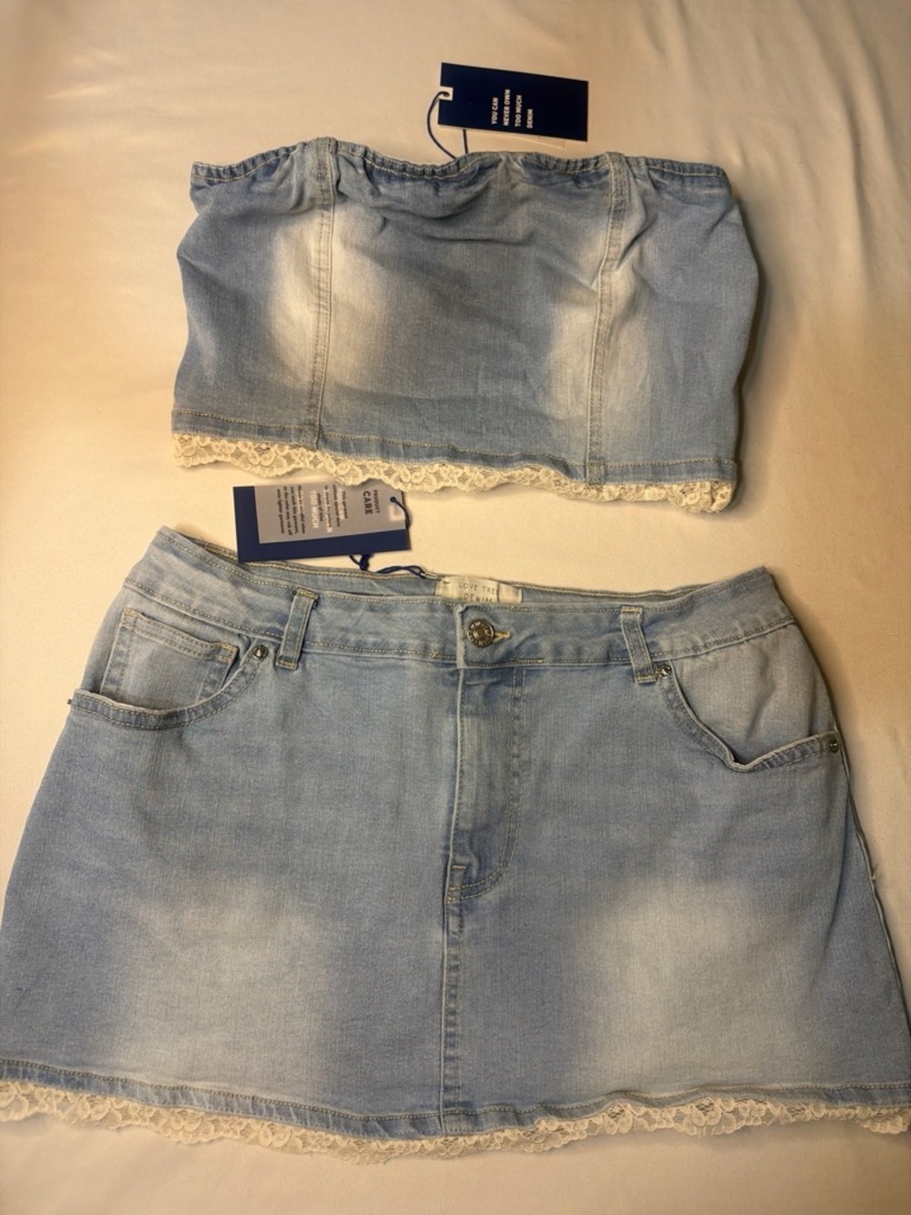 Love Tree Light Blue Denim Lace-Trim Mini Skirt